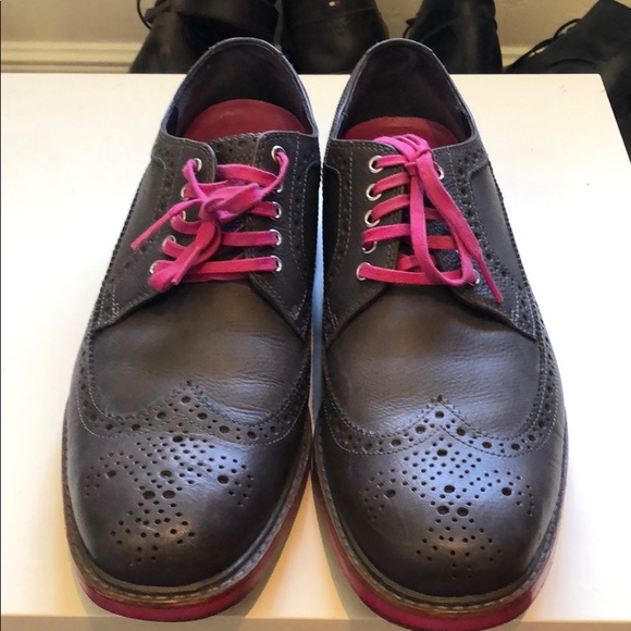 Cole Haan Grey/Fuschia Brogue Wingtip Dress Shoes - Picture 2 of 5
